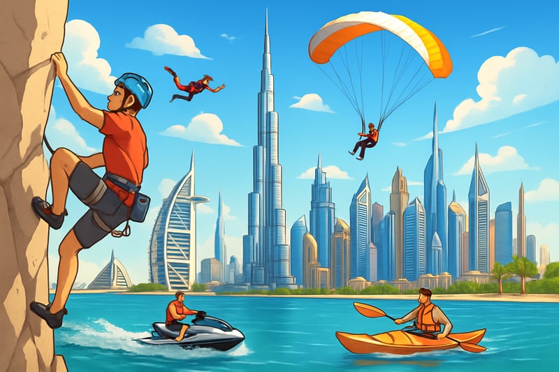 Dubai skyline with iconic landmarks and adventure activities